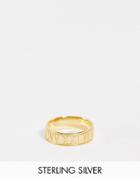 Asos Design Sterling Silver Band Ring With Roman Numerals In 14k Gold Plate