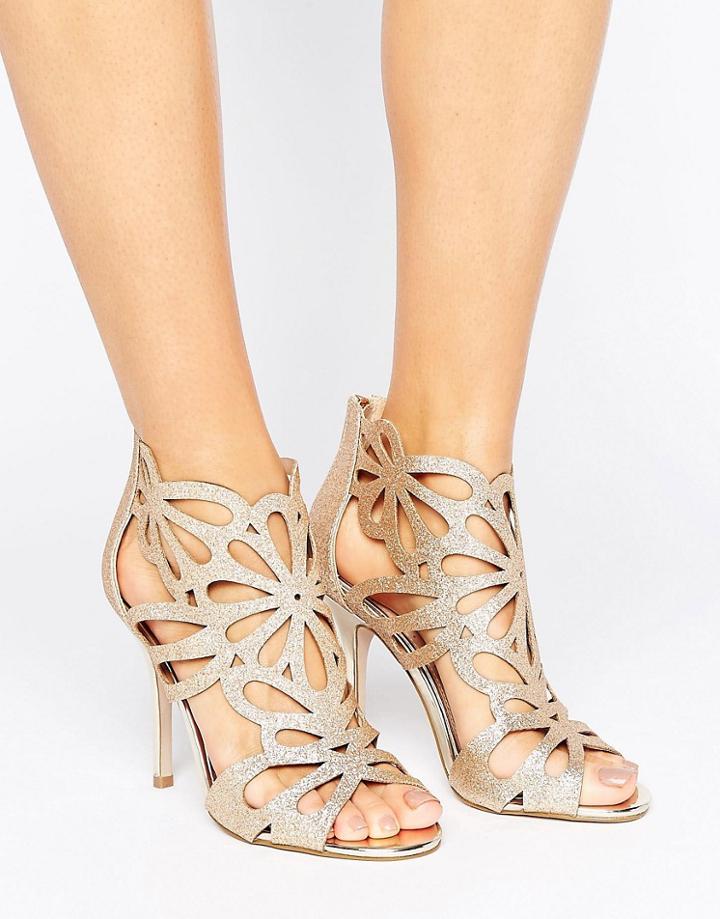 Miss Kg Flutter Gold Cut Out Heeled Sandals - Gold