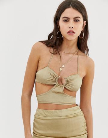 Zya Cut Out Bralette Top With Ring Detail - Beige