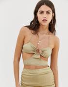 Zya Cut Out Bralette Top With Ring Detail - Beige