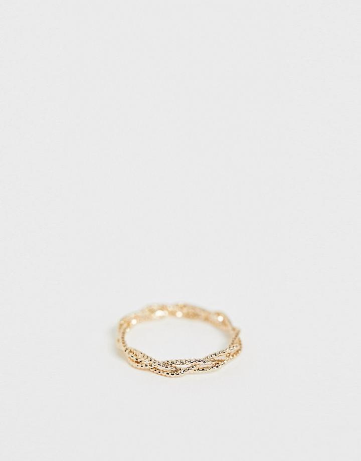 Asos Design Ring In Woven Braid Design In Gold - Gold