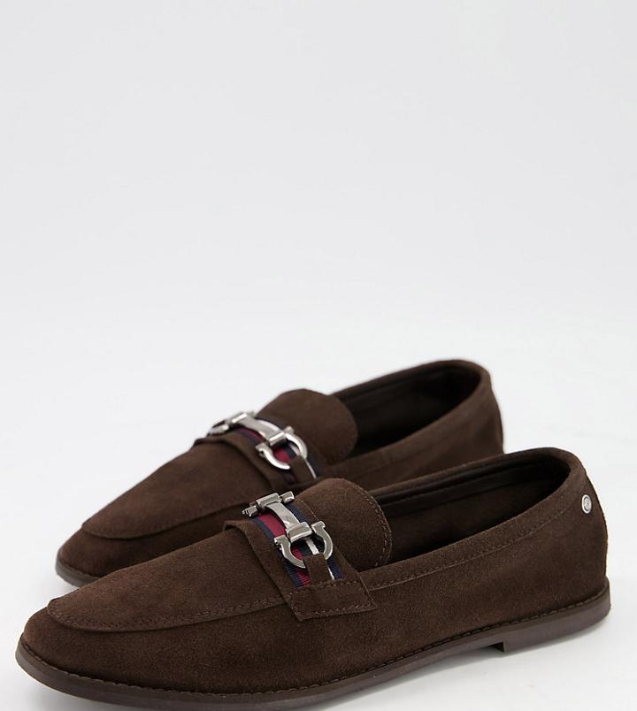 Ben Sherman Wide Fit Suede Snaffle Bar Loafers In Brown