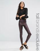 One Day Tall Pu Legging With Mesh Waist Detail - Brown