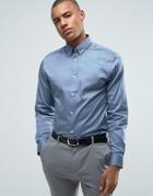 Selected Homme Slim Shirt With Concealed Button Down Collar - Blue