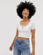 Monki Cropped Top With Tie Detail In White - White