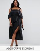Asos Curve Cold Shoulder Jumpsuit With Ties And Splits - Black