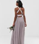Tfnc Tall Pleated Maxi Bridesmaid Dress With Cross Back And Bow Detail In Gray