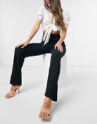 River Island Ribbed Kick Flare Pants In Black