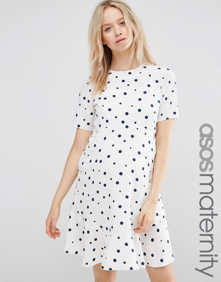 Asos Maternity Smock Dress With Ruffle Hem In Polka Dot - Multi