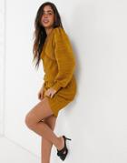 Vero Moda Mini Plisse Dress In Golden Brown-yellow