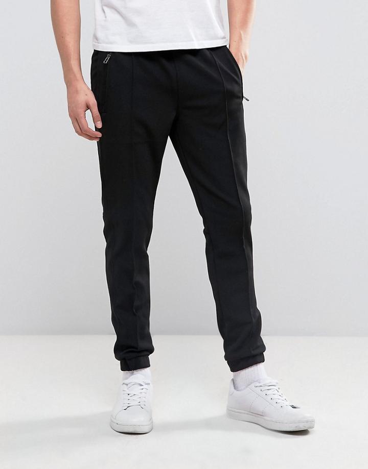 Bellfield Skinny Track Pants With Cuffed Hem - Black