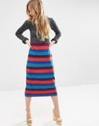 Asos Knit Dress In Metallic Stripe With Ruffle Details - Multi