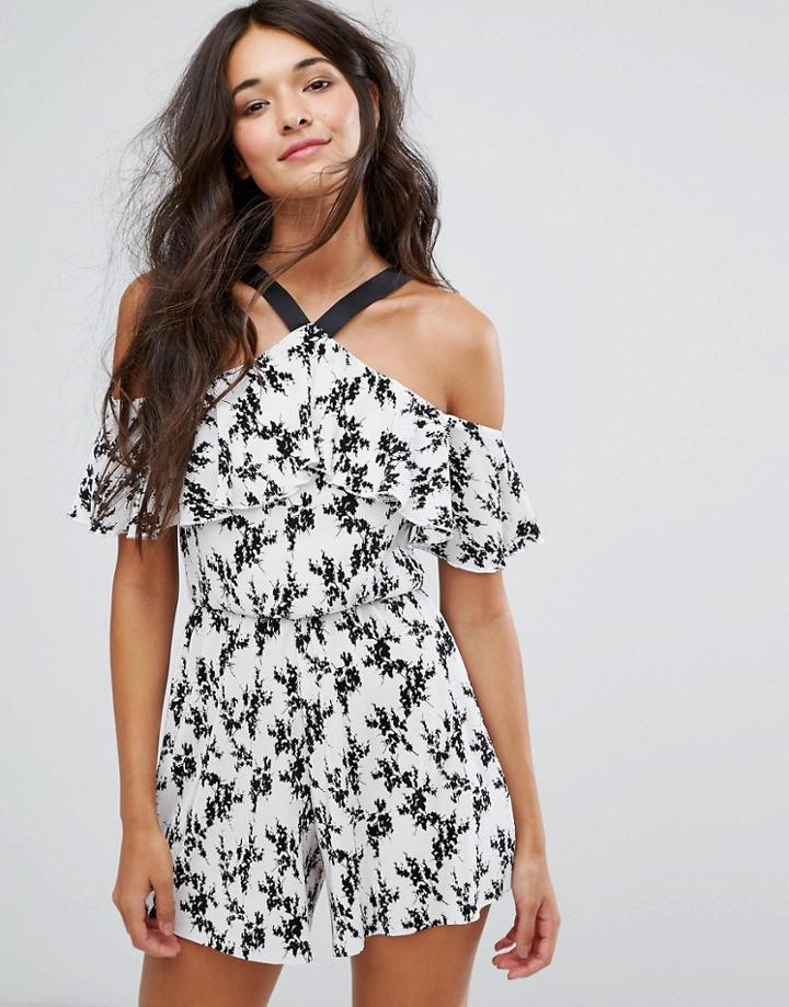 Miss Selfridge Mono Printed Plisse Romper - Multi