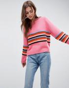 Asos Sweater With Ripple Stitch Stripe - Multi