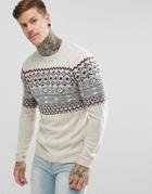 Pull & Bear Fairisle Sweater In Ecru - Cream