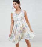 Asos Design Maternity Ruffle Neck Mini Dress In Floral Print - Multi
