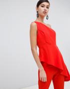 Asos Design One Shoulder Top With Asymmetric Hem Two-piece - Red