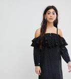 Fashion Union Petite Off The Shoulder Bardot Dress In Polka Dot - Multi