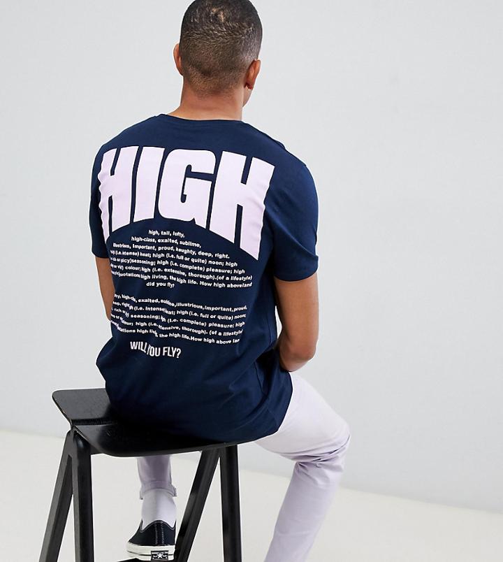 Asos Design Tall Relaxed T-shirt With High Text Print - Navy