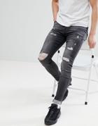 Sixth June Super Skinny Jeans In Washed Black With Distressing - Black