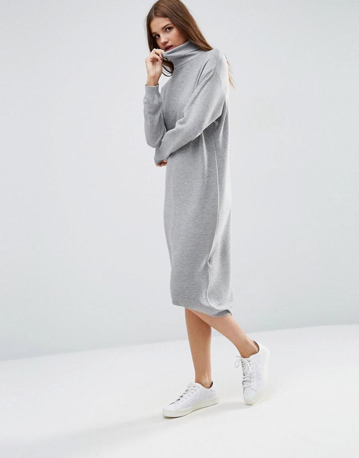Asos Knit Midi Dress In Recycled Yarn With High Neck - Gray