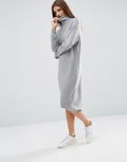 Asos Knit Midi Dress In Recycled Yarn With High Neck - Gray