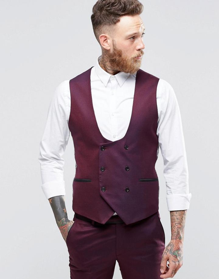 Noose & Monkey Super Skinny Db Vest - Burgundy