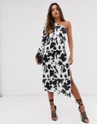 Unique21 One Shoulder Abstract Cow Print Dress-multi