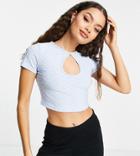Asos Design Petite Keyhole Top In Wavy Texture In Blue-white