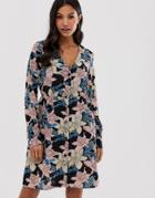 Vila Floral Button Front Dress-multi