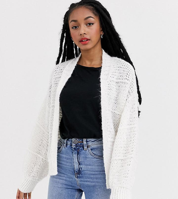 Asos Design Petite Cardigan In Lofty Stitch-white