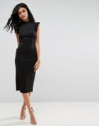 Asos High Neck Pencil Dress With Cut Out Back And Shoulder Detail - Black