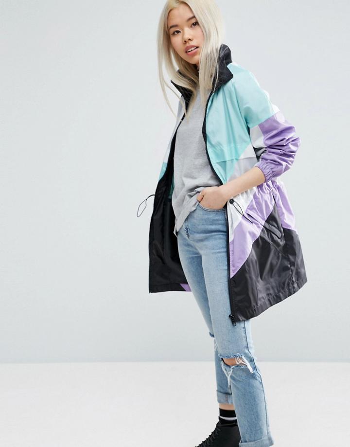Asos Longline Rain Trench In Color Block - Multi
