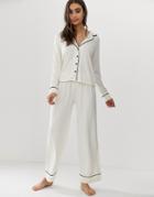 Asos Design Traditional Pyjama Pants Set With Piping-white
