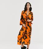 Another Reason Slouch Shirt Dress With Drawstring Waist In Blur Print - Orange