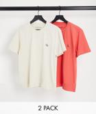 Calvin Klein Jeans 2 Pack Monogram Icon Logo T-shirts In Stone/orange-multi