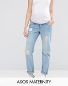 Asos Maternity Brady Boyfriend Jeans In Hiro Wash With Over The Bump Waistband - Blue