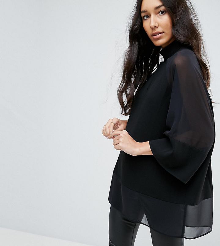 Asos Design Tall Sheer And Solid Oversize Tee - Black
