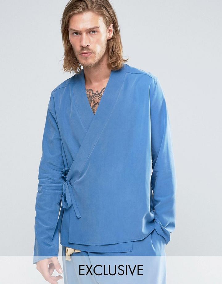 Reclaimed Vintage Karate Shirt In Reg Fit - Blue
