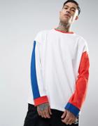 Asos Oversized Long Sleeve T-shirt With Mismatch Sleeve And Panelling In Heavyweight - White