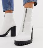 Asos Design Wide Fit Bella Front Zip Chunky Boots In White Croc - White