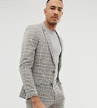 Asos Design Tall Skinny Suit Jacket In Stone Check