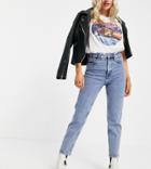 Stradivarius Organic Cotton Petite Slim Mom Jean With Stretch In Blue-blues