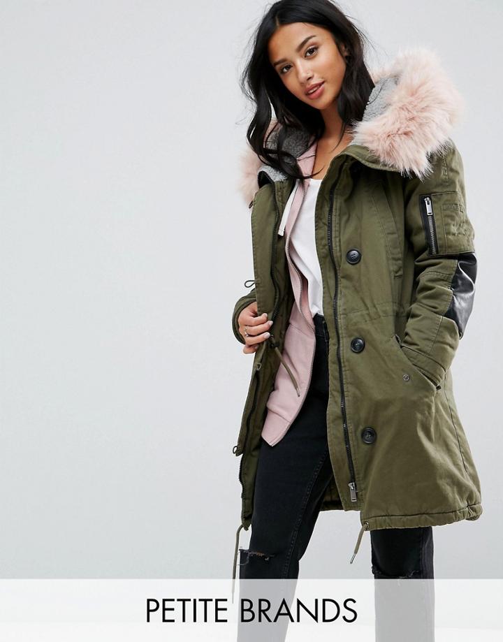 Vero Moda Petite Faux Fur Parka - Green