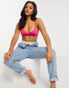 & Other Stories Textured Triangle Bikini Top In Pink-green