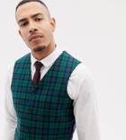 Asos Design Tall Wedding Skinny Suit Vest In Blackwatch Plaid - Green