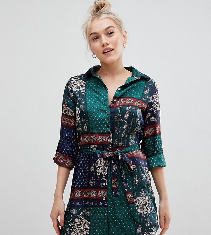 Parisian Petite Scarf Print Shirt Dress-multi