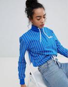 Ellesse Italia Oversized Sweatshirt In Stripe Crinkle Nylon With Ring Pull Zip - Blue