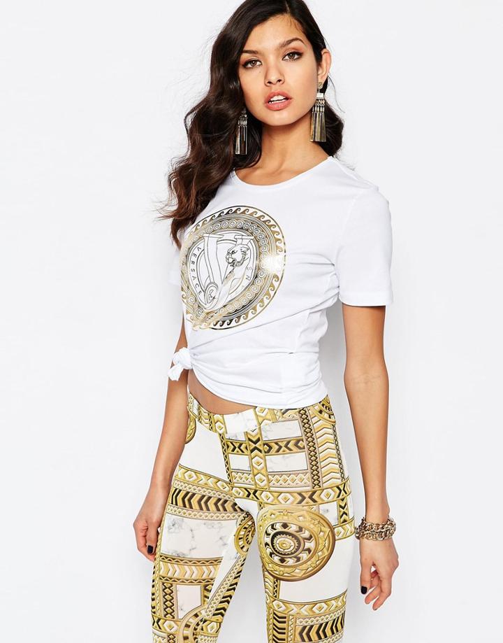 Versace Jeans T-shirt With Gold Wave Logo - White