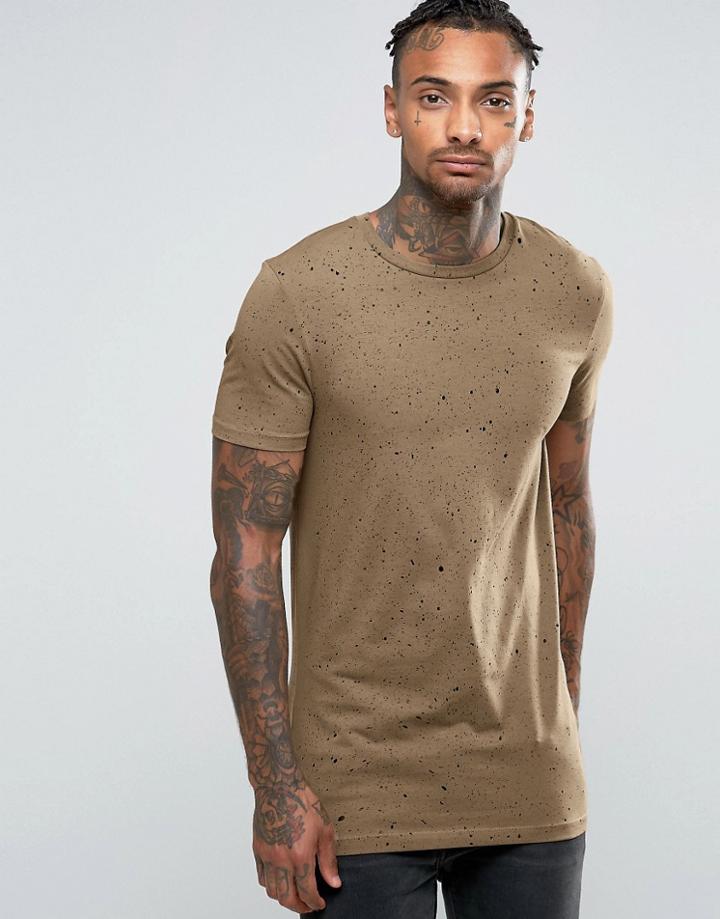 Asos Longline Muscle T-shirt With All Over Black Speckle Print - Brown